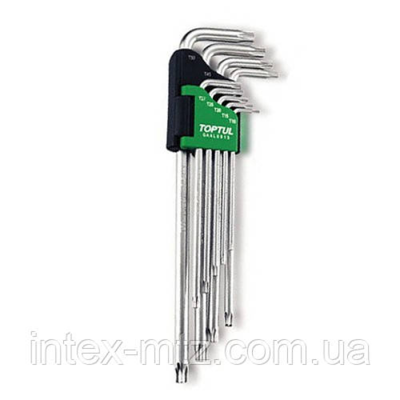 Набір Г-обр. ключів TORX T10-T50 9ед. супердл. з отвором TOPTUL GAAL0915
