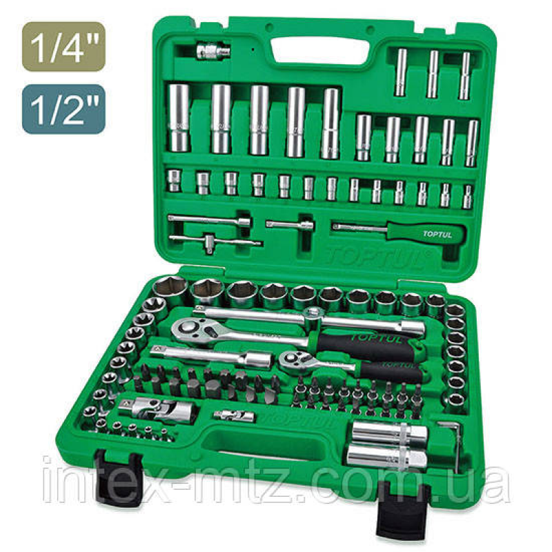 Набір інструментів 1/4“ і 1/2“ 108 одиниць (12-ти гранний) GCAI108R1 TOPTUL