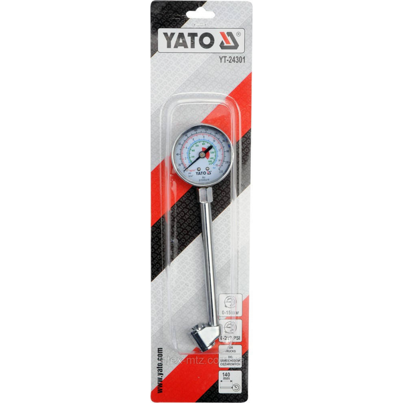 Манометр для коліс вантажних авто YATO 140 мм 0-15 бар YT-24301