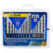 Набір свердел S&R Meister 15 шт (метал, бетон, дерево)